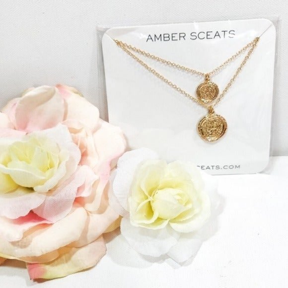 $75 NEW AMBER SCEATS Gold Double Coin Necklace - Picture 4 of 7